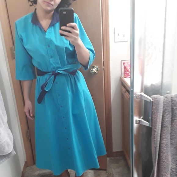 Vintage teal dress size 10 - Picture 2 of 4